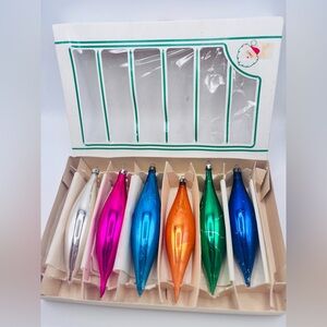 Vintage Santa Land Glass Icicle Ornaments Set of 6 Mixed Colors